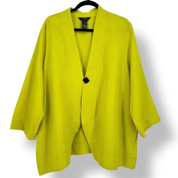 Ali Miles Textured Stand Collar Single Button Top Jacket Plus Sz 2X Artsy Citron - Picture 2 of 9